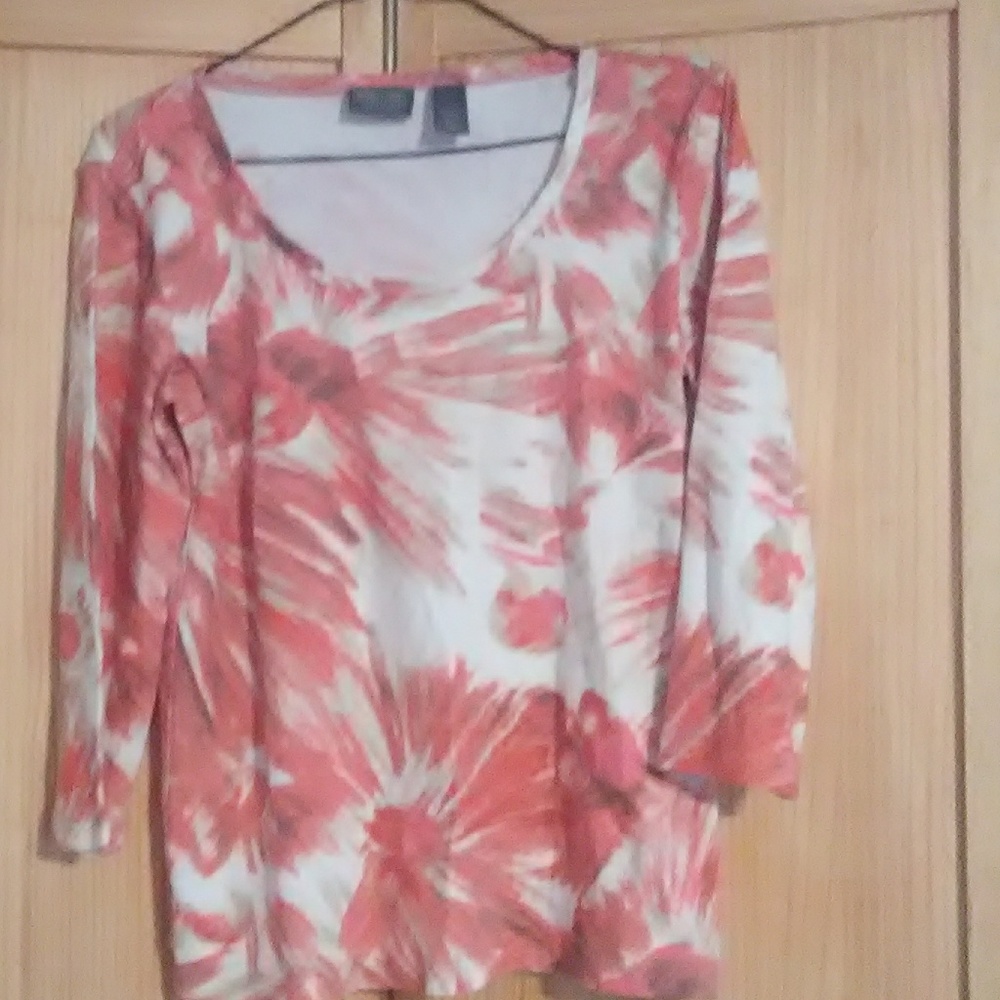 4/$30 Additions Chico 3/4 sl top, Melon/Wht cotton